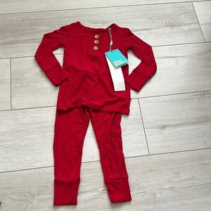 NWT Posh Peanut Bamboo Crimson Red Ribbed Pajamas with Wooden Buttons